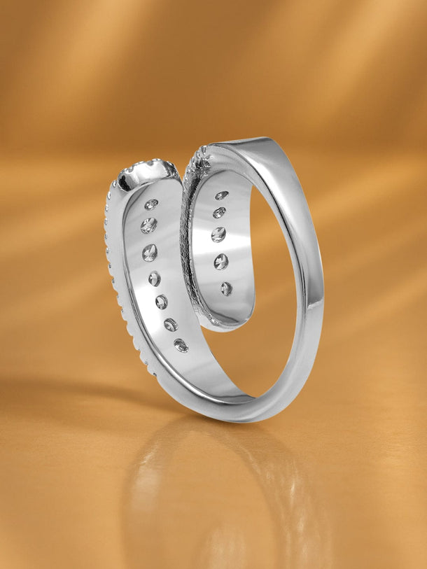 Rubans Voguish Rhodium-Plated Stainless Steel Tarnish-Free Waterproof Cubic Zirconia Adjustable Ring Rings