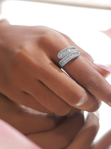 Rubans Voguish Rhodium-Plated Stainless Steel Tarnish-Free Waterproof Cubic Zirconia Adjustable Ring Rings