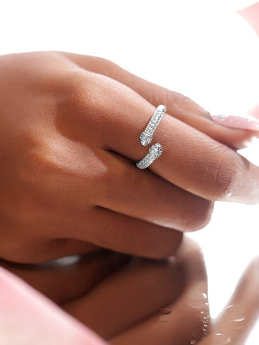 Rubans Voguish Rhodium-Plated Stainless Steel Tarnish-Free Waterproof Cubic Zirconia Classic Adjustable Ring Rings