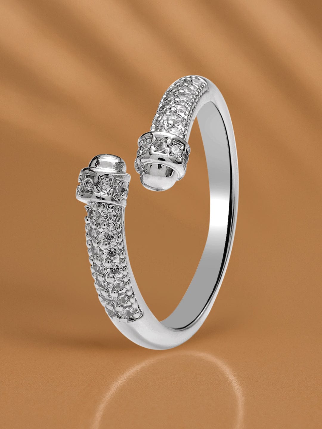 Rubans Voguish Rhodium-Plated Stainless Steel Tarnish-Free Waterproof Cubic Zirconia Classic Adjustable Ring Rings