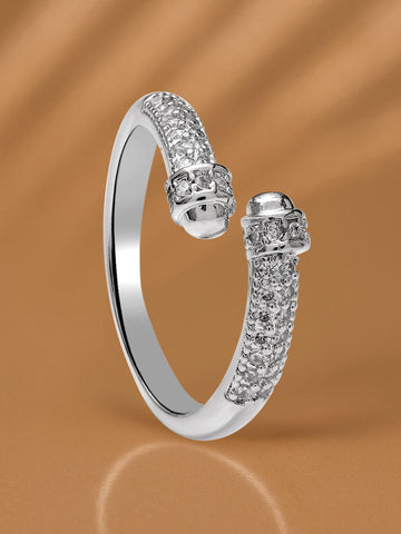 Rubans Voguish Rhodium-Plated Stainless Steel Tarnish-Free Waterproof Cubic Zirconia Classic Adjustable Ring Rings