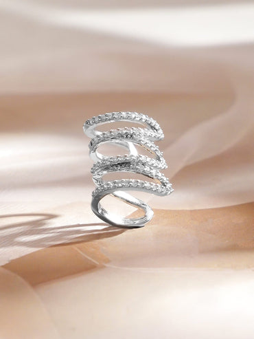 Rubans Voguish Rhodium-Plated Stainless Steel Tarnish-Free Waterproof Cubic Zirconia Ear cuff – 1 Piece Pack Earrings