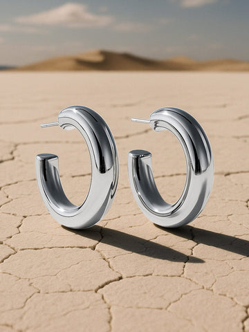 Rubans Voguish Rhodium Plated Stainless Steel Tarnish Free Waterproof Demi-Fine Hoop Earrings Hoop Earrings