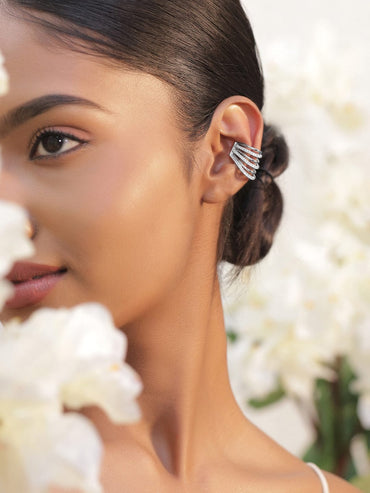 Rubans Voguish Rhodium-Plated Stainless Steel Tarnish-Free Waterproof Ear Cuff with Cubic Zirconia Detailing – 1 Piece Pack Ear Cuff
