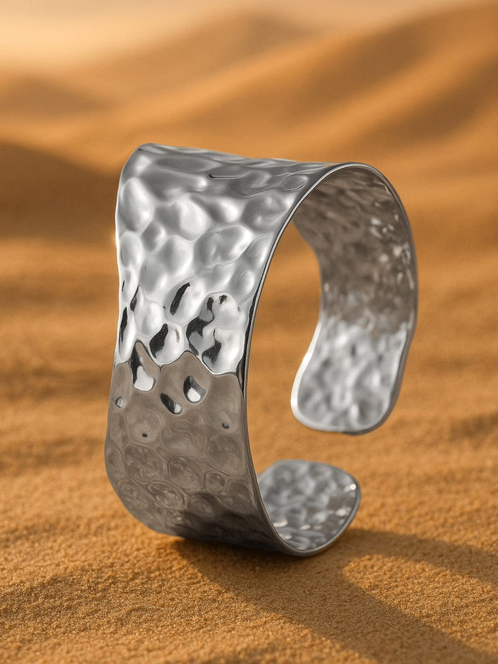 Rubans Voguish Rhodium-Plated Stainless Steel Tarnish-Free Waterproof Hammered Cuff Bracelet Bracelet