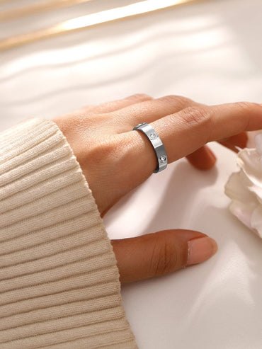 Rubans Voguish Rhodium-Plated Stainless Steel Tarnish-Free Waterproof Zirconia Band Ring Finger Ring