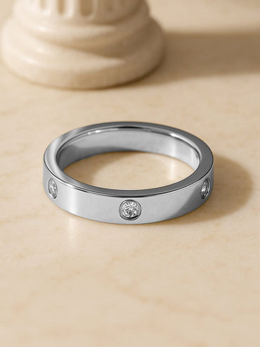 Rubans Voguish Rhodium-Plated Stainless Steel Tarnish-Free Waterproof Zirconia Band Ring Finger Rings