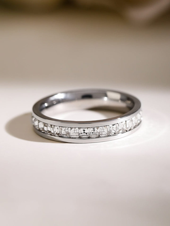 Rubans Voguish Rhodium-Plated Stainless Steel Tarnish-Free Waterproof Zirconia Band Ring Rings