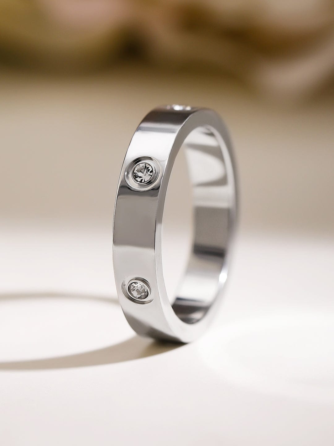 Rubans Voguish Rhodium-Plated Stainless Steel Tarnish-Free Waterproof Zirconia Band Ring Rings