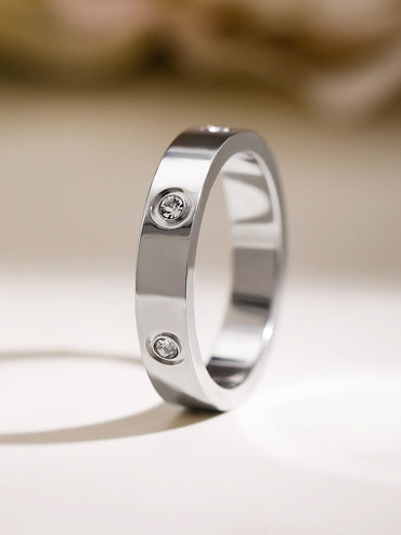 Rubans Voguish Rhodium-Plated Stainless Steel Tarnish-Free Waterproof Zirconia Band Ring Rings