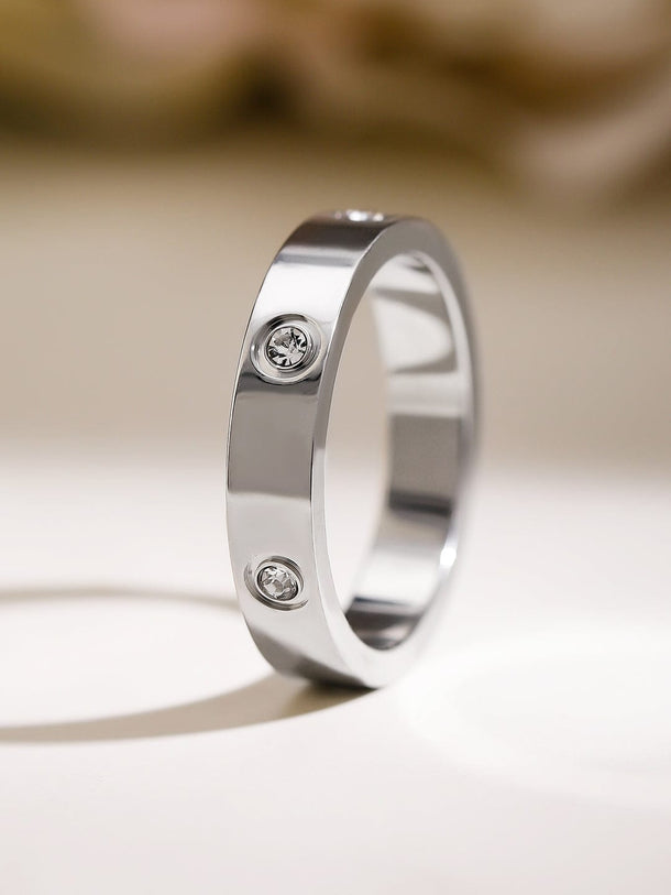 Rubans Voguish Rhodium-Plated Stainless Steel Tarnish-Free Waterproof Zirconia Band Ring Rings