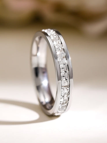 Rubans Voguish Rhodium-Plated Stainless Steel Tarnish-Free Waterproof Zirconia Band Ring Rings