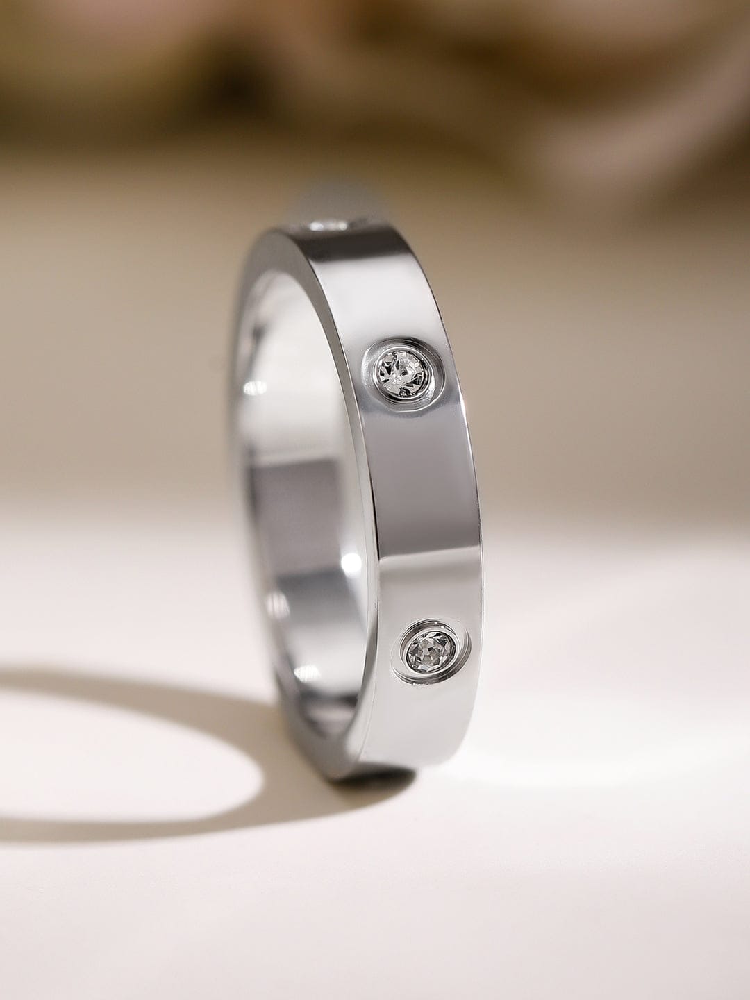 Rubans Voguish Rhodium-Plated Stainless Steel Tarnish-Free Waterproof Zirconia Band Ring Rings