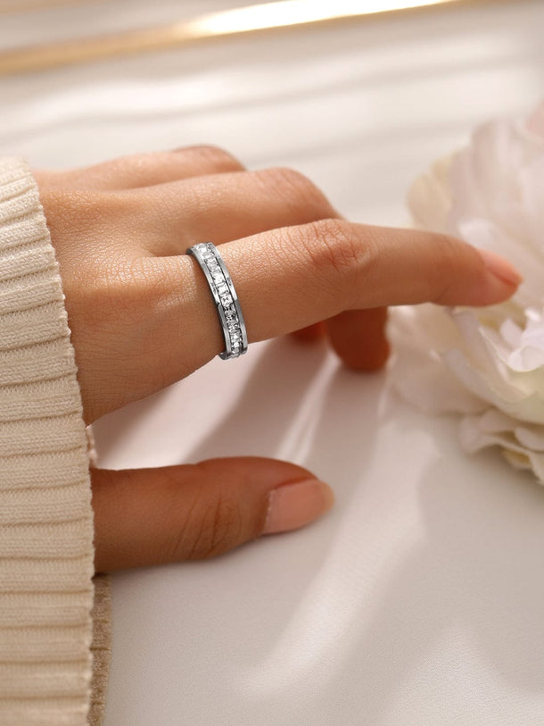 Rubans Voguish Rhodium-Plated Stainless Steel Tarnish-Free Waterproof Zirconia Band Ring Rings