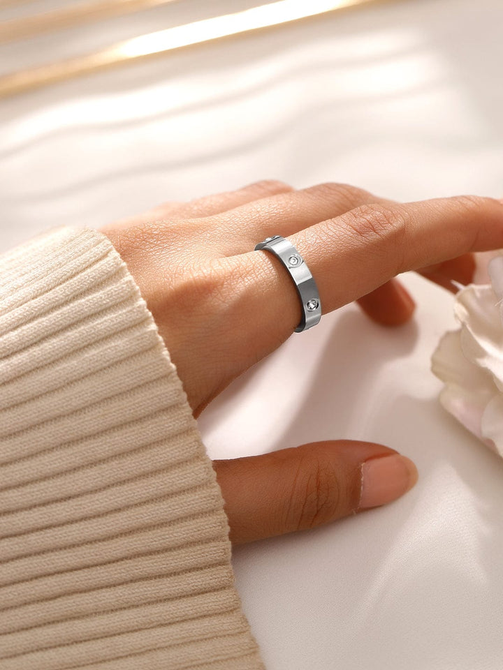 Rubans Voguish Rhodium-Plated Stainless Steel Tarnish-Free Waterproof Zirconia Band Ring Rings