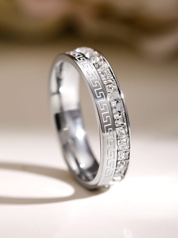 Rubans Voguish Rhodium-Plated Stainless Steel Tarnish-Free Waterproof Zirconia Band Ring Rings