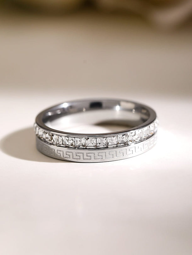 Rubans Voguish Rhodium-Plated Stainless Steel Tarnish-Free Waterproof Zirconia Band Ring Rings