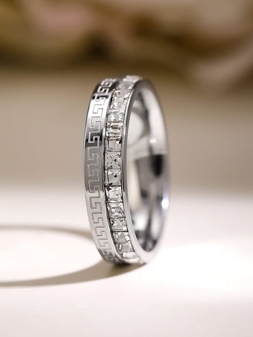 Rubans Voguish Rhodium-Plated Stainless Steel Tarnish-Free Waterproof Zirconia Band Ring Rings