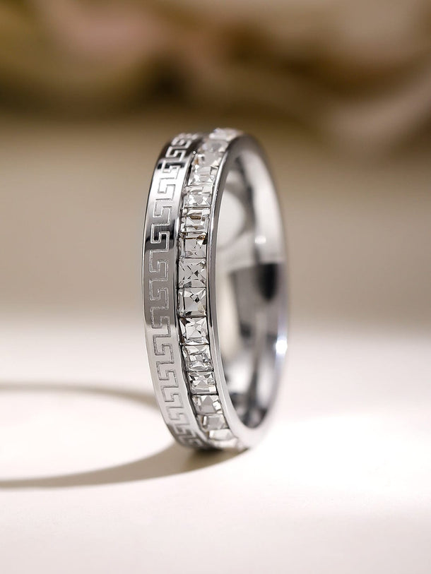 Rubans Voguish Rhodium-Plated Stainless Steel Tarnish-Free Waterproof Zirconia Band Ring Rings