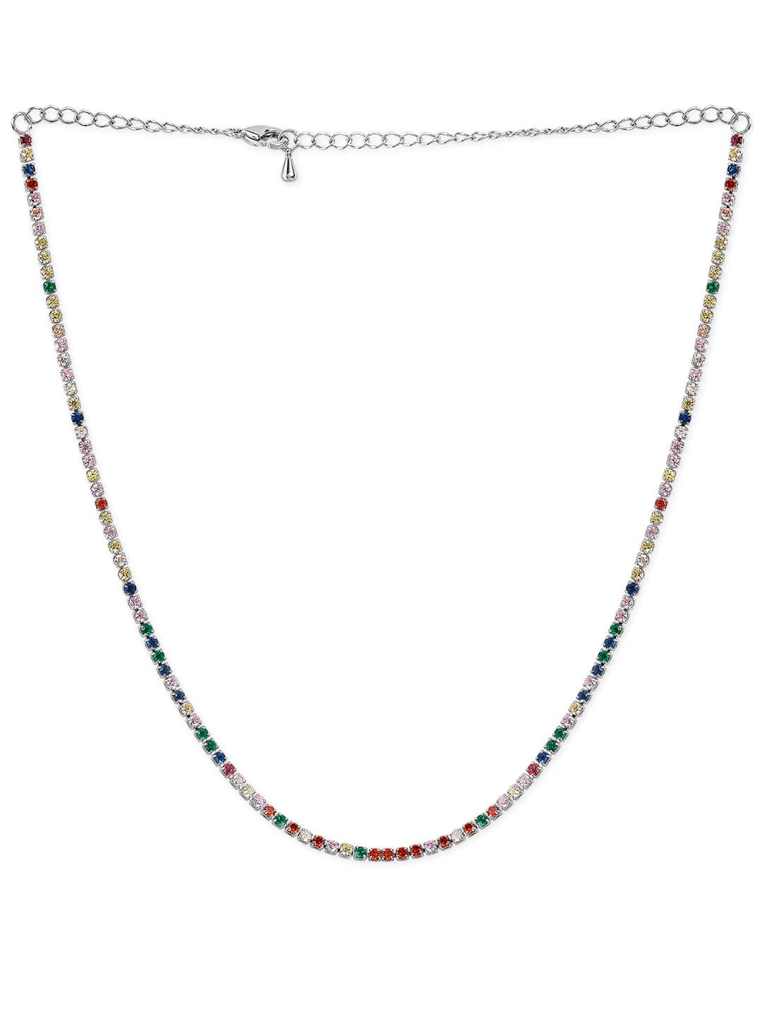 Rubans Voguish Rhodium Plated Stainless Steel Waterproof Multicoloured Zircons Studded Tennis Necklace. Chain & Necklaces