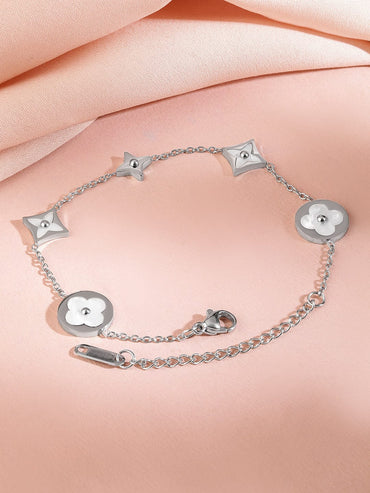 Rubans Voguish Rhodium Plated StainlessSteel TarnishFree Waterproof Floral Charm Bracelet Wristwear