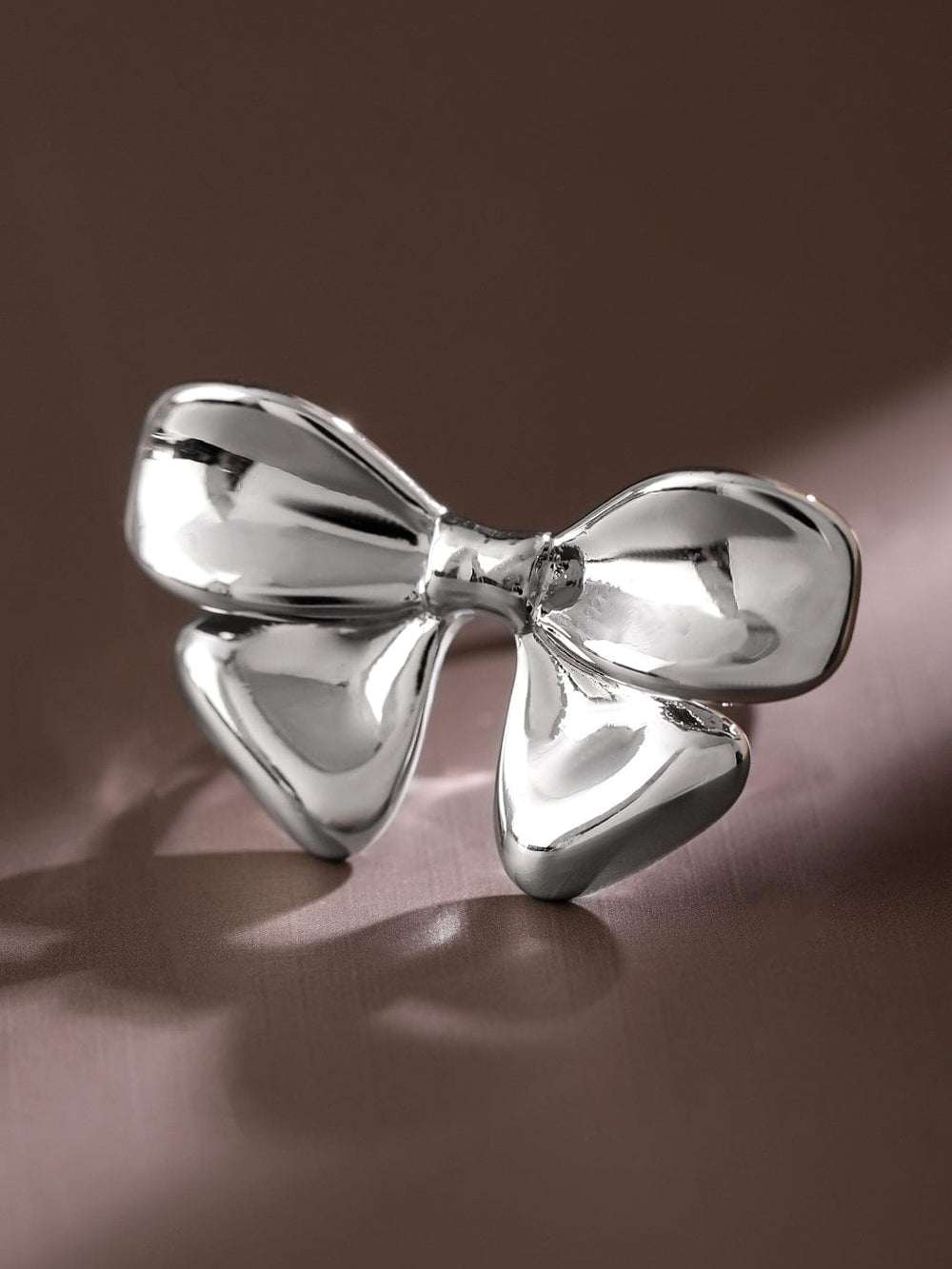 Rubans Voguish Rhodium-Plated Statement Bow Adjustable Ring Rings