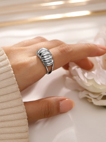Rubans Voguish Rhodium-Plated Textured Dome Adjustable Statement Ring Finger Ring