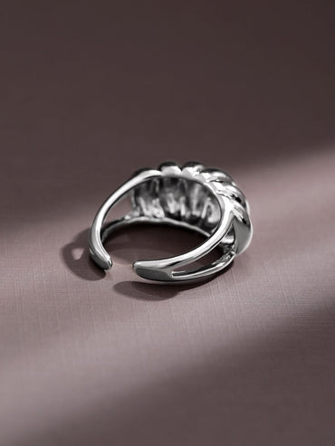 Rubans Voguish Rhodium-Plated Textured Dome Adjustable Statement Ring Rings