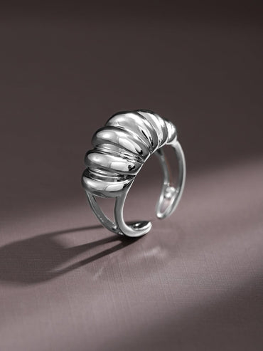 Rubans Voguish Rhodium-Plated Textured Dome Adjustable Statement Ring Rings