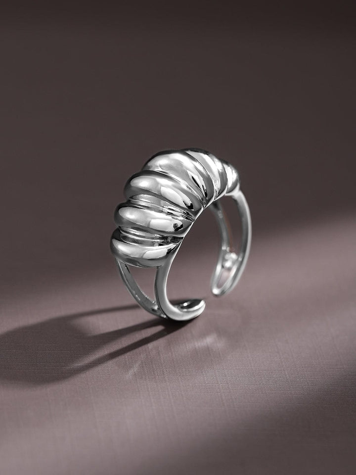 Rubans Voguish Rhodium-Plated Textured Dome Adjustable Statement Ring Rings