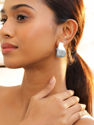 Rubans Voguish Rhodium-Plated Twisted Hoop Earrings with Matte & Polished Finish Earrings