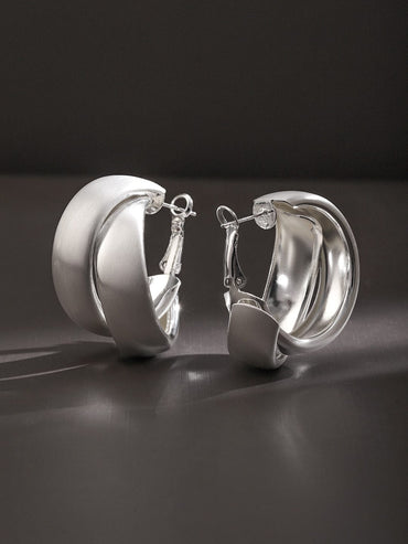 Rubans Voguish Rhodium-Plated Twisted Hoop Earrings with Matte & Polished Finish Earrings
