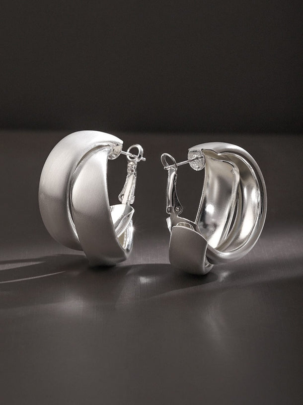 Rubans Voguish Rhodium-Plated Twisted Hoop Earrings with Matte & Polished Finish Earrings
