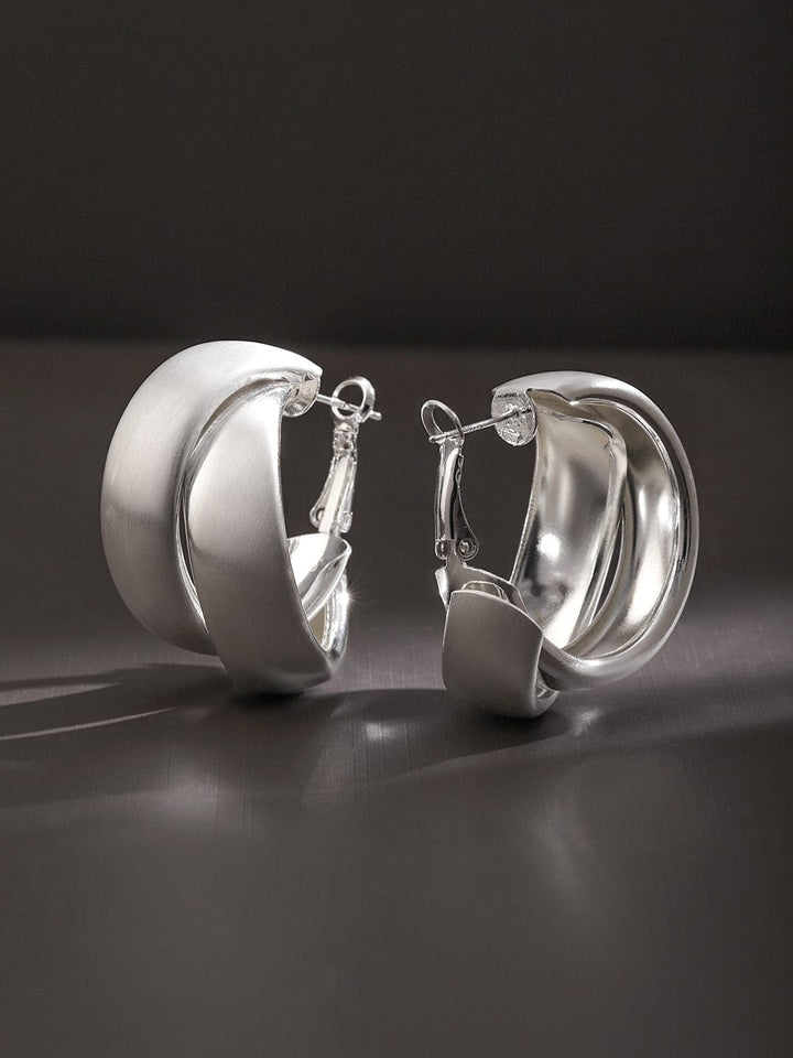 Rubans Voguish Rhodium-Plated Twisted Hoop Earrings with Matte & Polished Finish Earrings