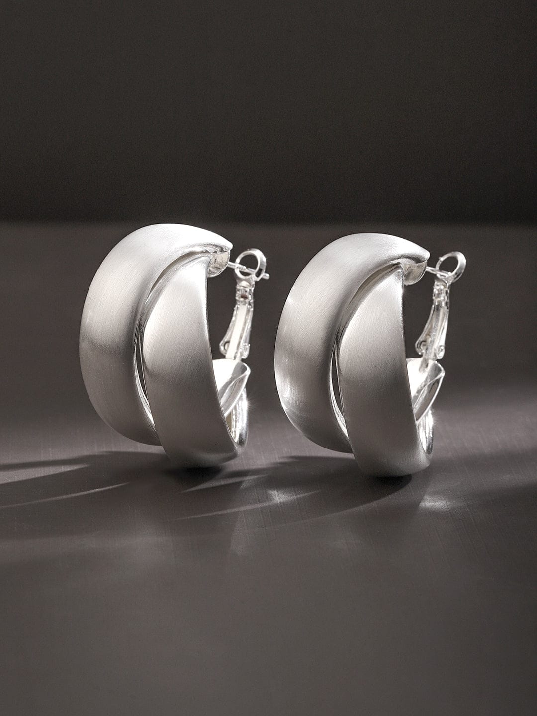 Rubans Voguish Rhodium-Plated Twisted Hoop Earrings with Matte & Polished Finish Earrings