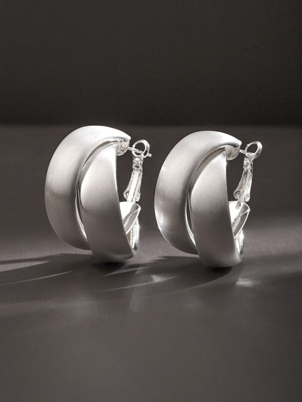 Rubans Voguish Rhodium-Plated Twisted Hoop Earrings with Matte & Polished Finish Earrings
