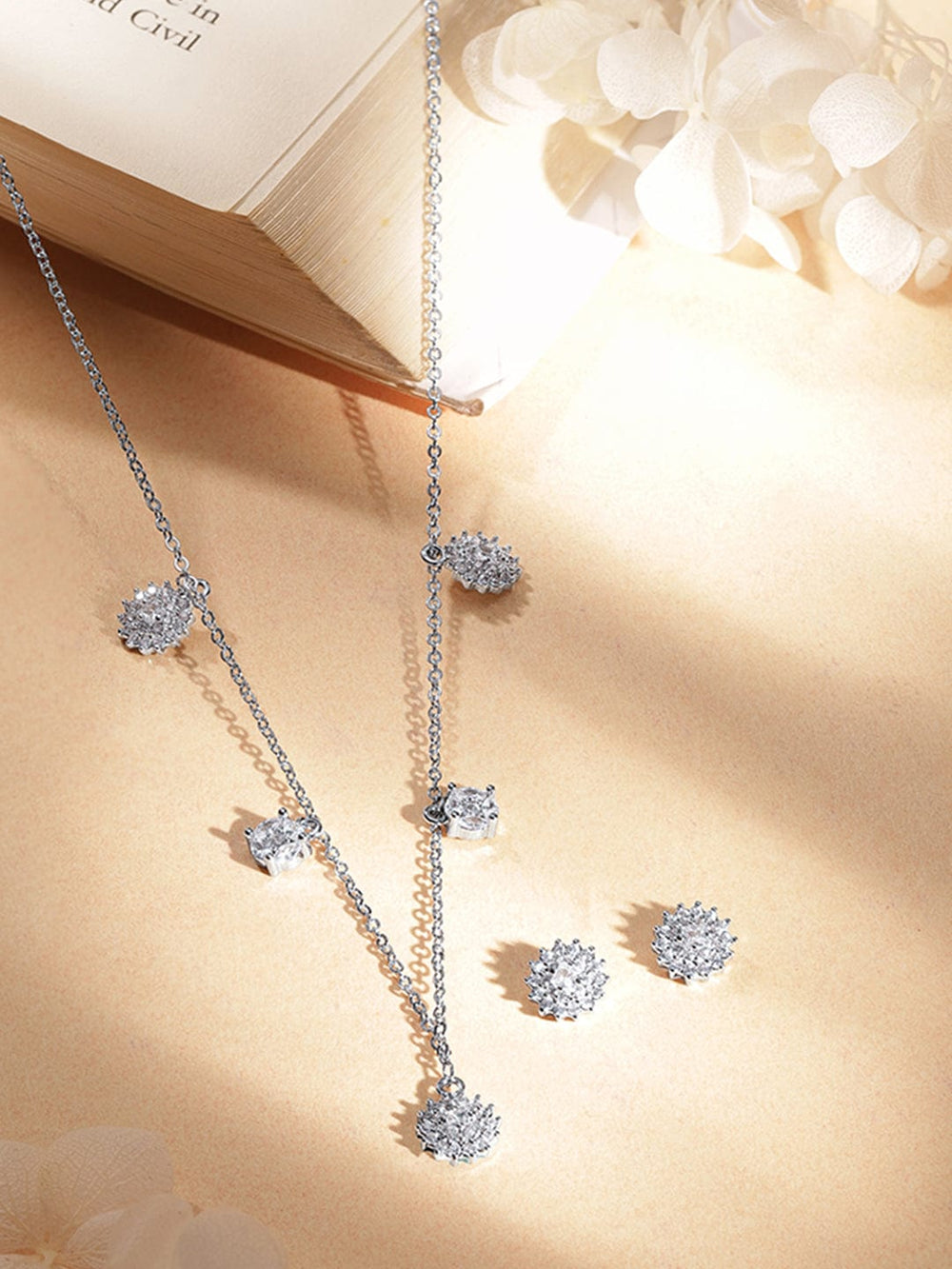Rubans Voguish Rhodium plated Zirconia charms Elegant Necklace Set Necklaces, Necklace Sets, Chains & Mangalsutra