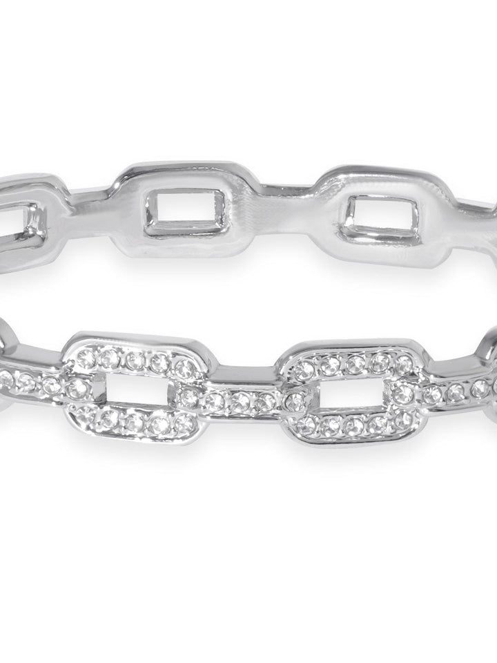 Rubans Voguish Rhodium Plated Zirconia Paperclip Link Patterned Bracelet Bangles & Bracelets