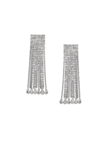 Rubans Voguish Rhodium plated Zirconia Statement Shoulder Duster Earrings Earrings