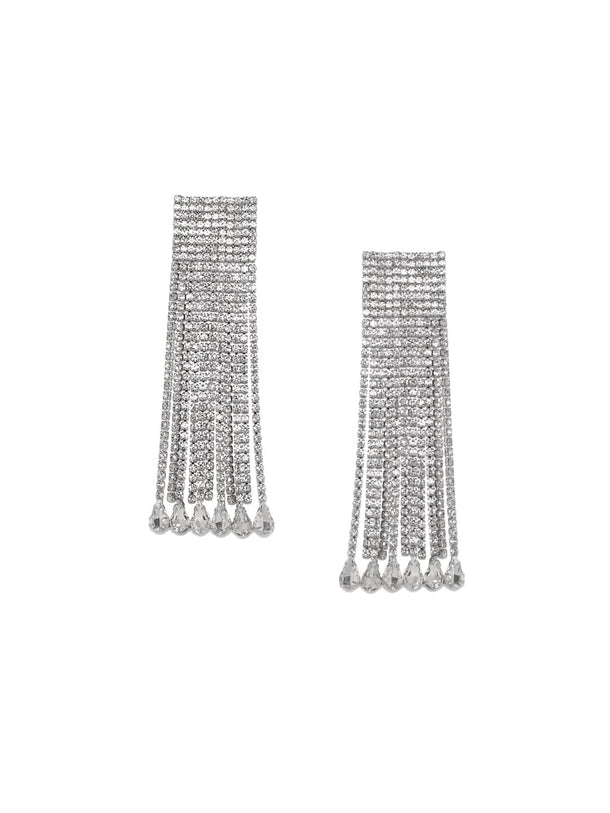 Rubans Voguish Rhodium plated Zirconia Statement Shoulder Duster Earrings Earrings