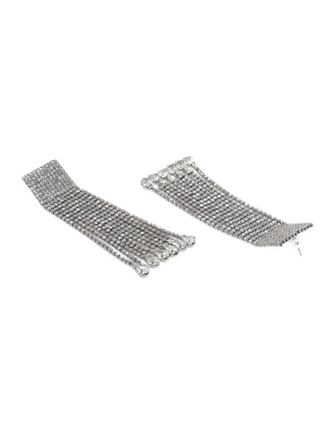 Rubans Voguish Rhodium plated Zirconia Statement Shoulder Duster Earrings Earrings