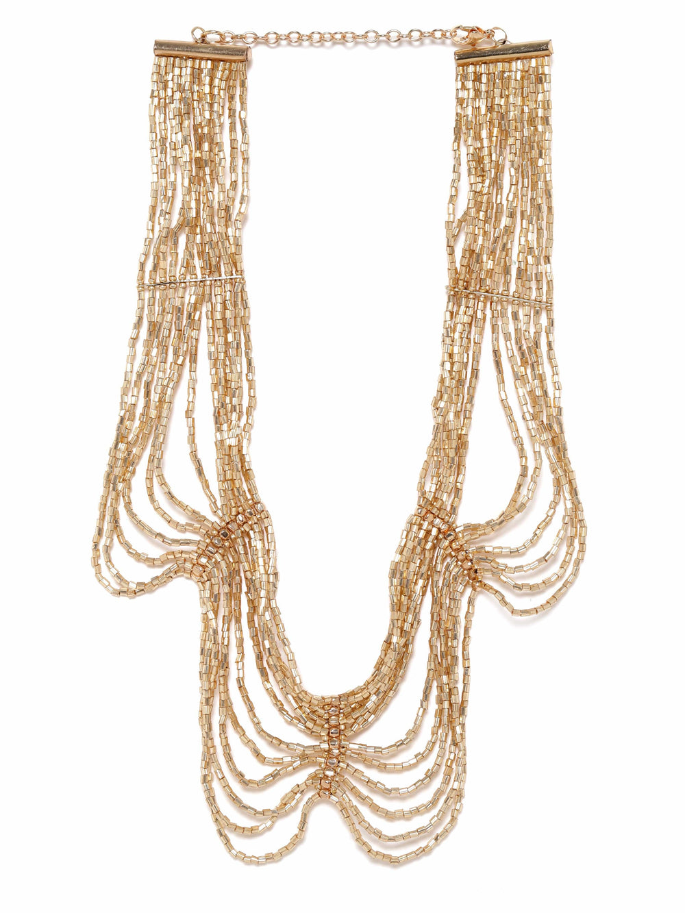 Rubans Voguish Rose Gold Beaded Multi Layered Necklace Necklace