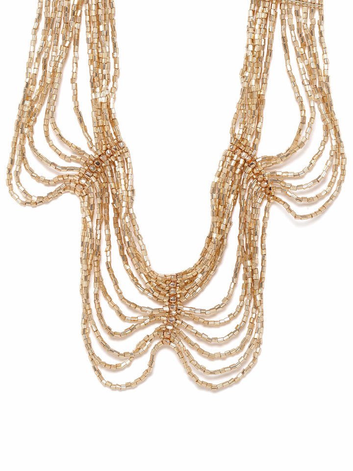 Rubans Voguish Rose Gold Beaded Multi Layered Necklace Necklace