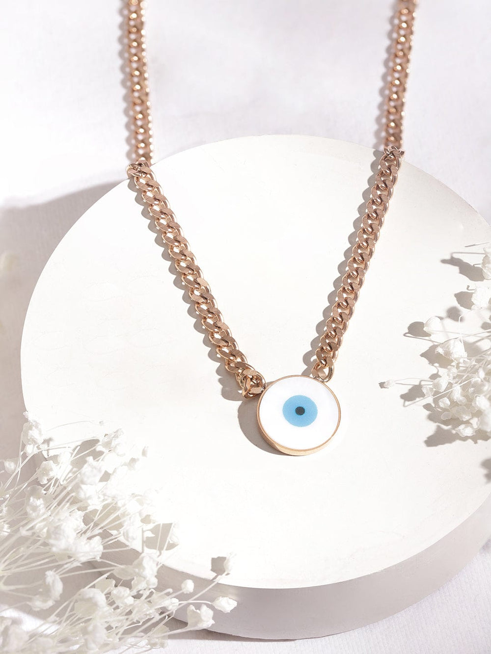 Rubans Voguish Rose Gold Plated Halo Round Evil Eye Necklace Necklace and Chains