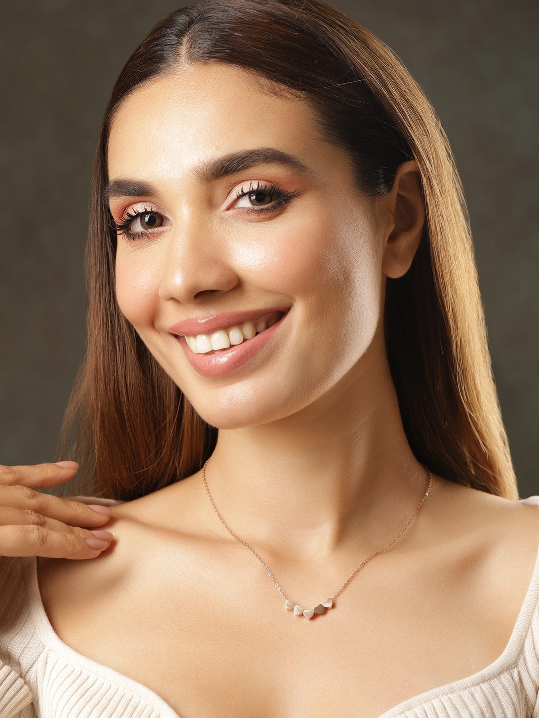 Rubans Voguish Rose Gold Plated Heart Shaped Charm Necklace Necklace and Chains