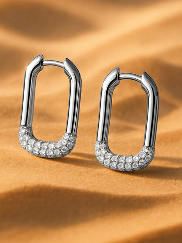 Rubans Voguish Rubans Rhodium Plated Rectangular Hoop Earrings with Cubic Zirconia Accents Earrings