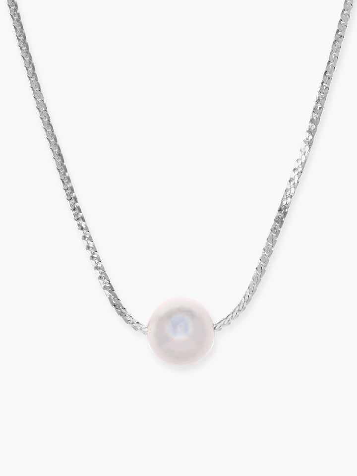 Rubans Voguish Serenity in Silver Silver Plated Necklace with Pearl Beaded Pendant Necklace