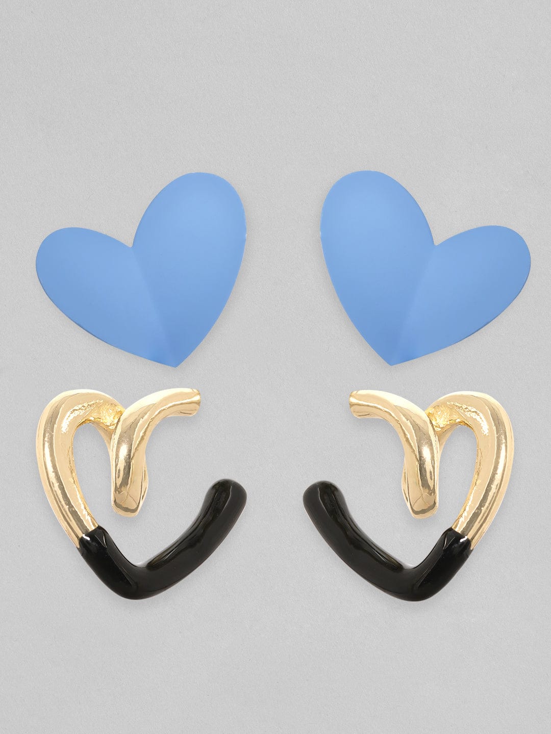 Rubans Voguish Set Of 2, Gold & Enamel Dual Toned Heart Motif Hoop Earrings Earrings