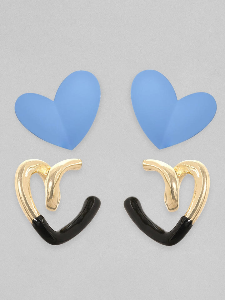 Rubans Voguish Set Of 2, Gold & Enamel Dual Toned Heart Motif Hoop Earrings Earrings