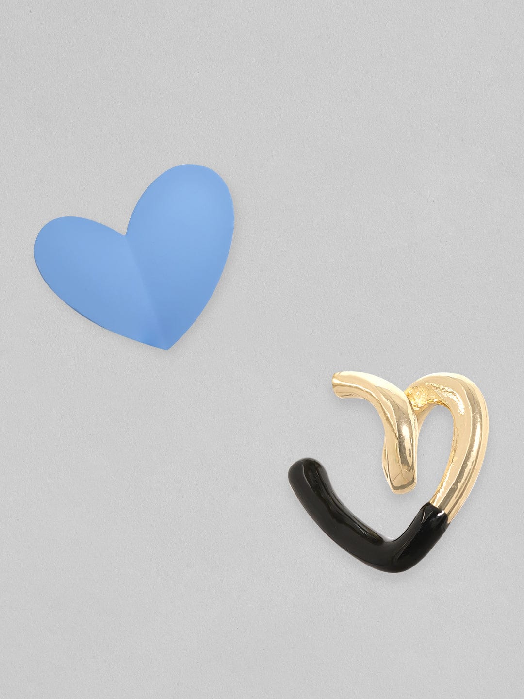 Rubans Voguish Set Of 2, Gold & Enamel Dual Toned Heart Motif Hoop Earrings Earrings